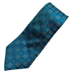 Donald J Trump Signature Collection Teal Blue Geometric Square Silk Tie Mens